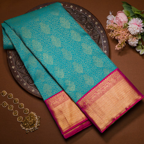 Teal Blue Kanjivaram Silk Saree