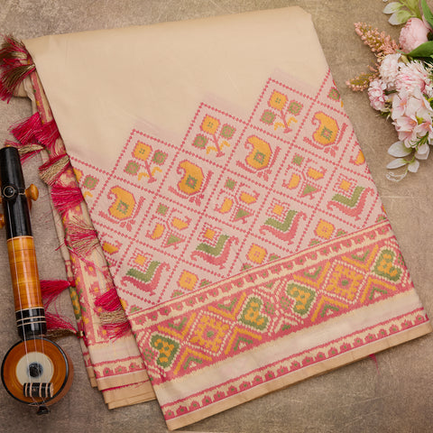 off white ikkat design banarasi silk saree