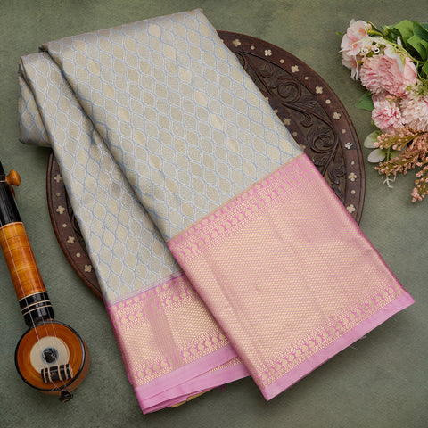grey with pink colour combination tissue silk saree