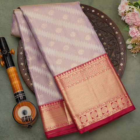 lavender with red colour combination tissue silk saree