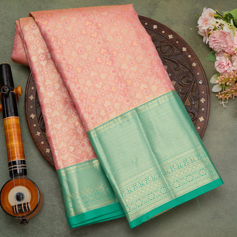 peach with green combination tissue silk saree