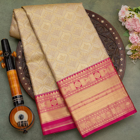 golden with pink colour combination tissue silk saree