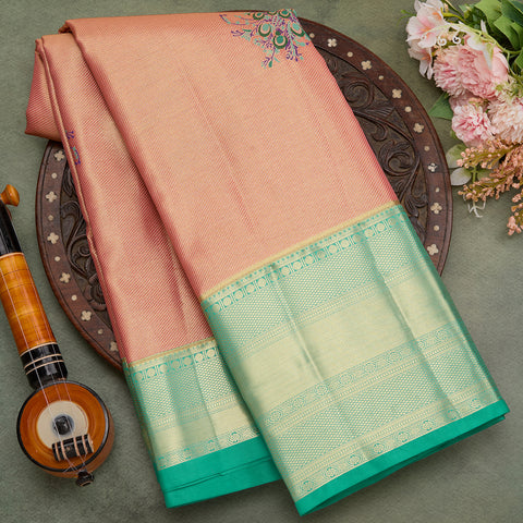 peach with sea green combination tissue silk saree