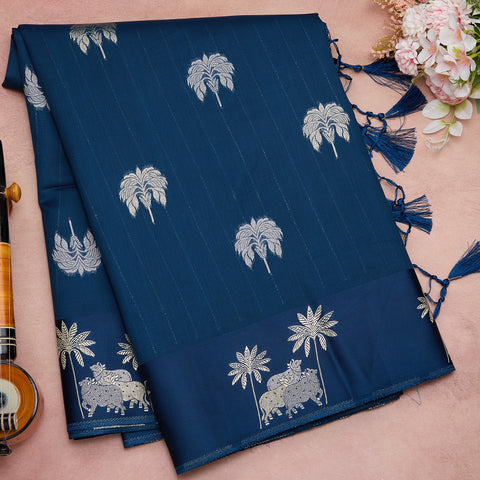 Midnight Blue Dupion Silk Saree