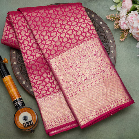 Dark Pink Pure Kanjeevaram Brocade Silk Saree