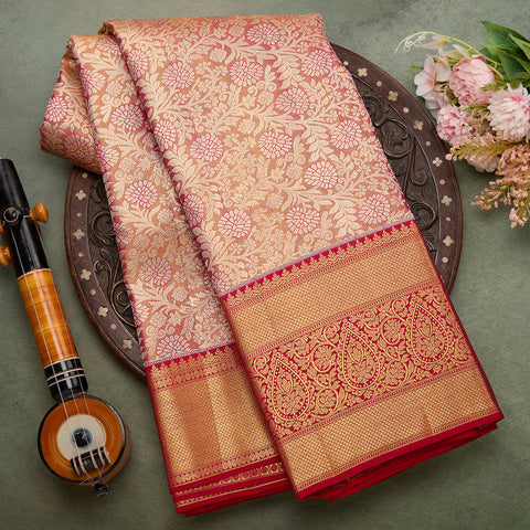 Onion Pink tissue brocade pure kanjivaram silk saree
