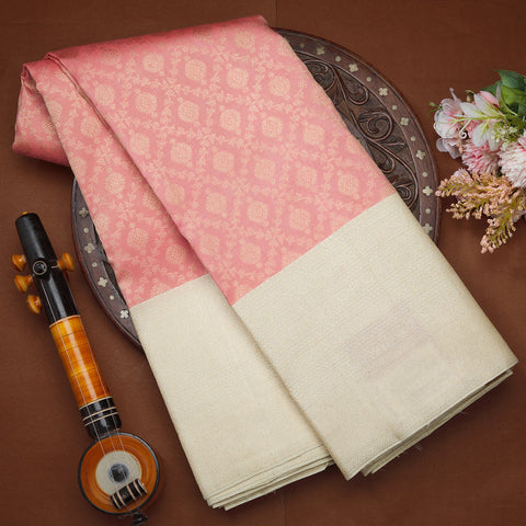 Peach Pure Kanjeevaram Brocade Silk Saree