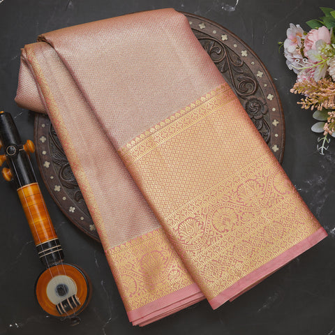 Peach Semi Tissue Brocade Silk Saree