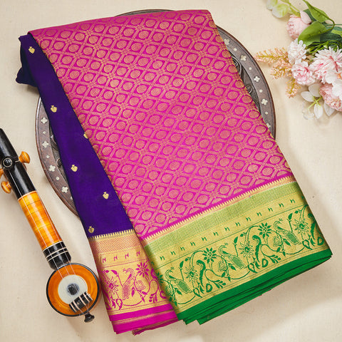 Purple 2D Pure Mysore Crape Silk Saree
