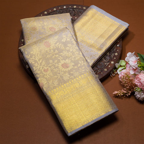 Pale Silver Kanjivaram Silk Saree