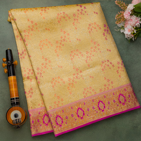 Gold Floral Design Kanjivaram Tissue Silk Saree